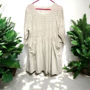 Roolee Cream Checkered Midi Dress